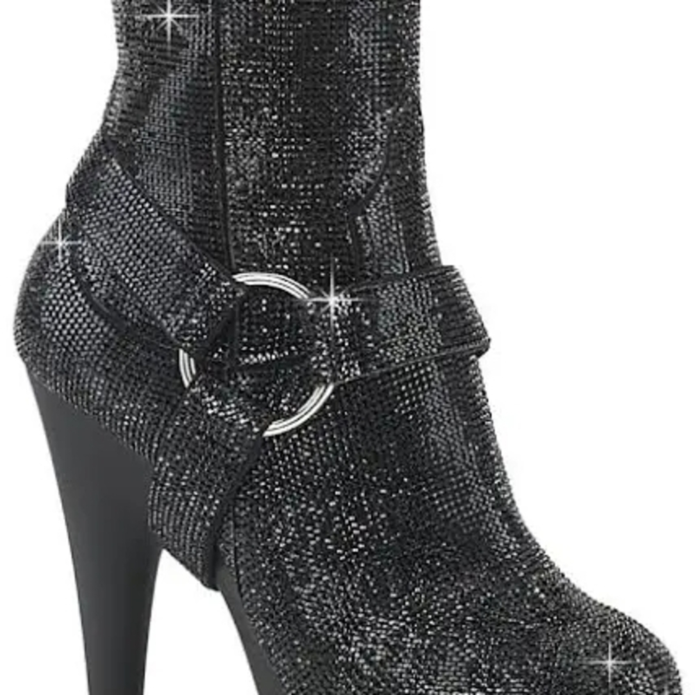Pleaser Black Glitter Heeled Boots